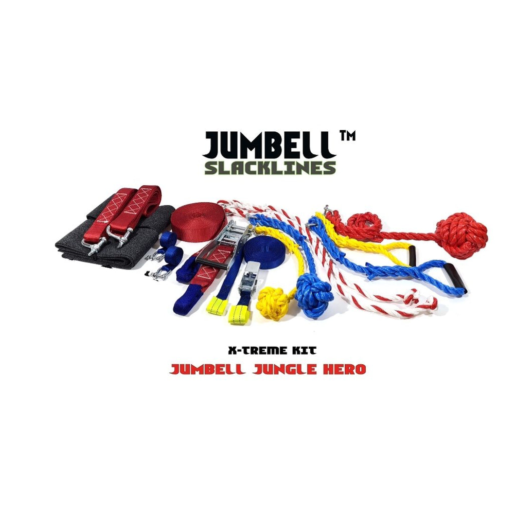 Jumbell slackline set Extreme grootste meest uitgebreide set met obstakels jungle hero