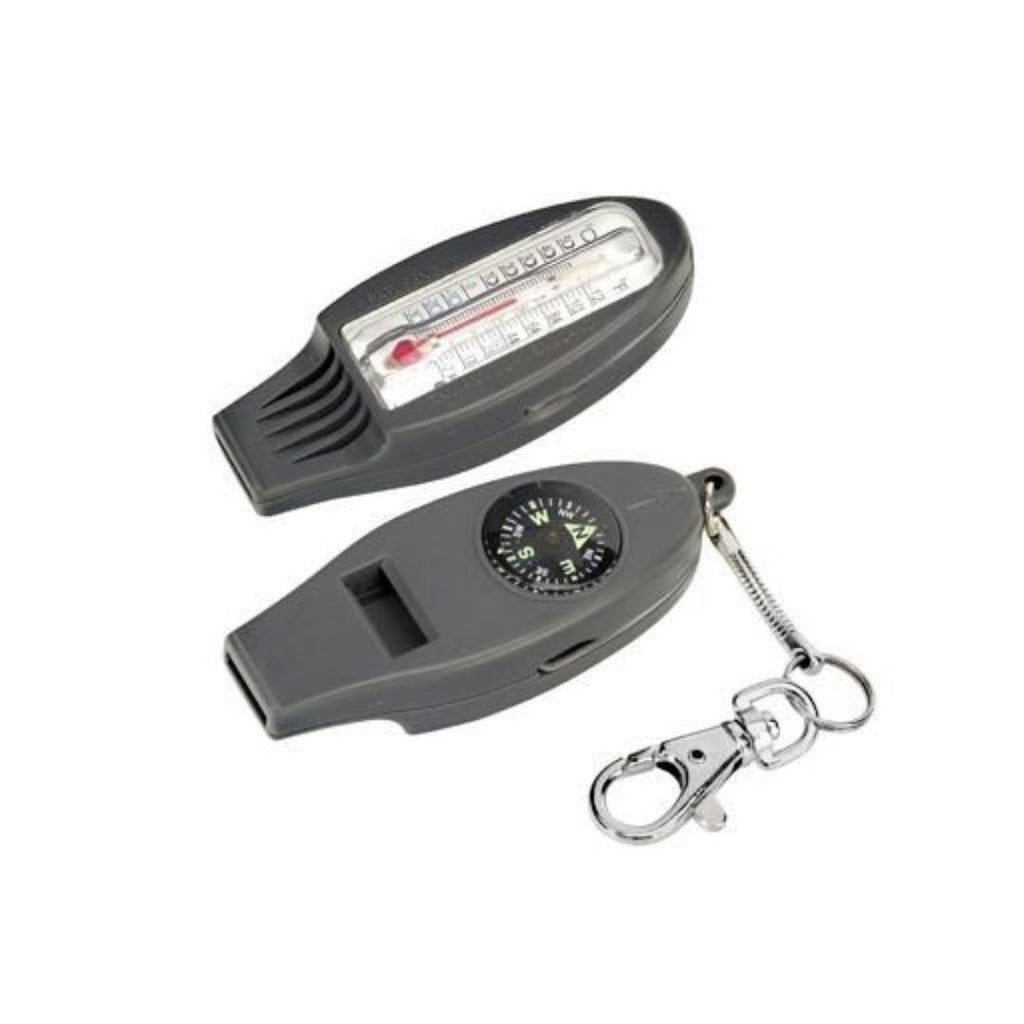 Homeij grijze sleutelhanger met fluit kompas thermometer loep leuk als klein cadeautje of brievenbuscadeautje