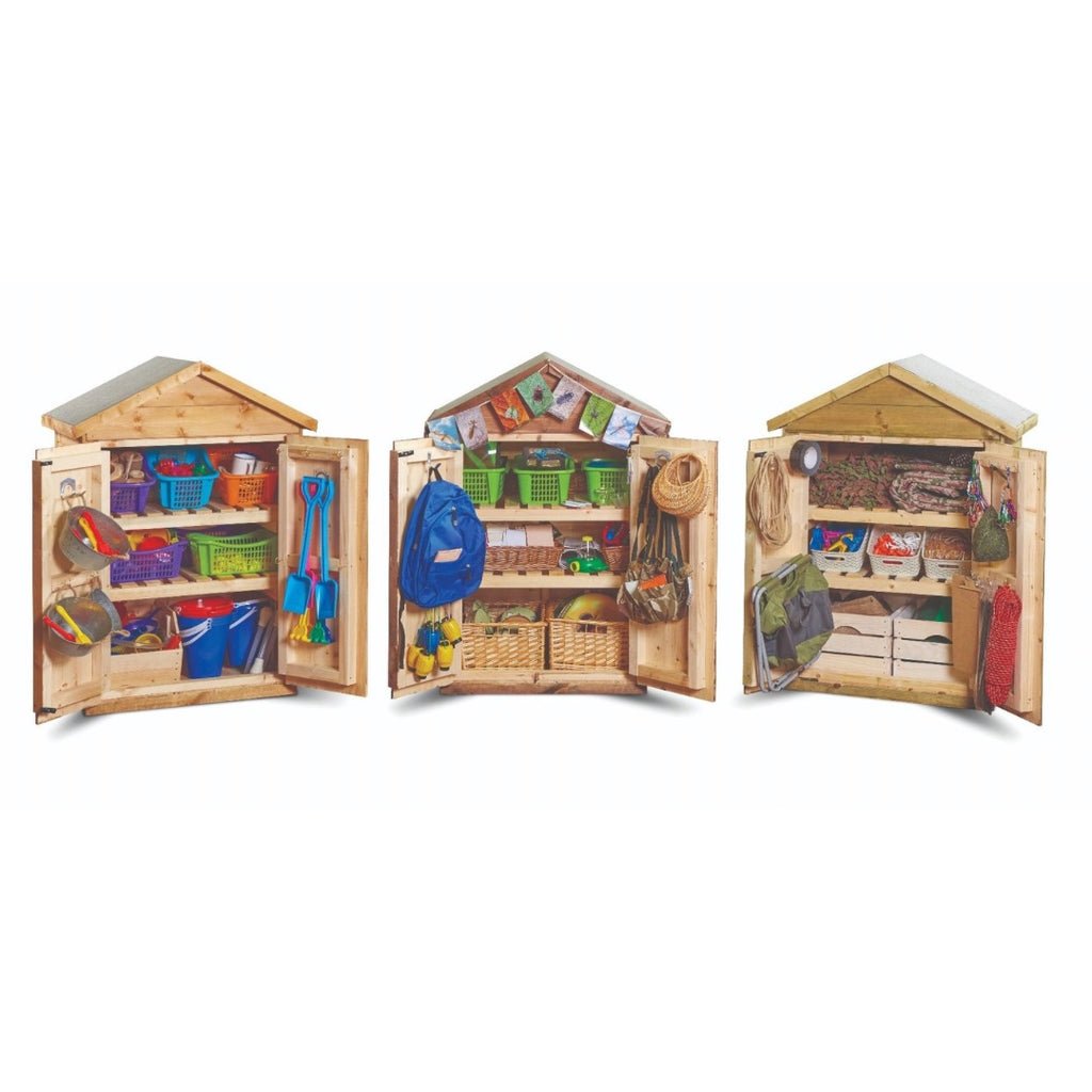 Een compacte en duurzame Columbia Market Outdoor Opslagschuur, ideaal voor kinderen om zelf speelgoed en tuingereedschap op te bergen. Afmetingen: 130 cm hoog, 90 cm breed en 70 cm diep. Kindvriendelijk, stevig en geschikt voor buitenspeelplaatsen, scholen en kinderopvang.
