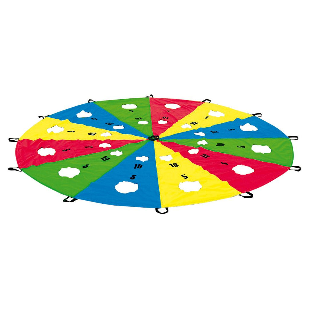 Speeldoek met kleurrijke eindgaten, handgrepen en duurzame polyester stof, ideaal voor het verbeteren van hand-oogcoördinatie bij kinderen vanaf 3 jaar.