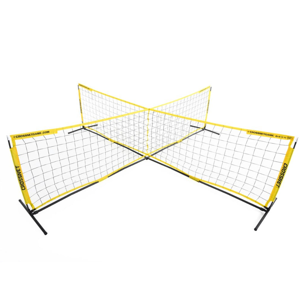 Crossnet 4-hoekig voetbalspel, eenvoudig op te zetten en geschikt voor gras, zand en indoor speelplekken.