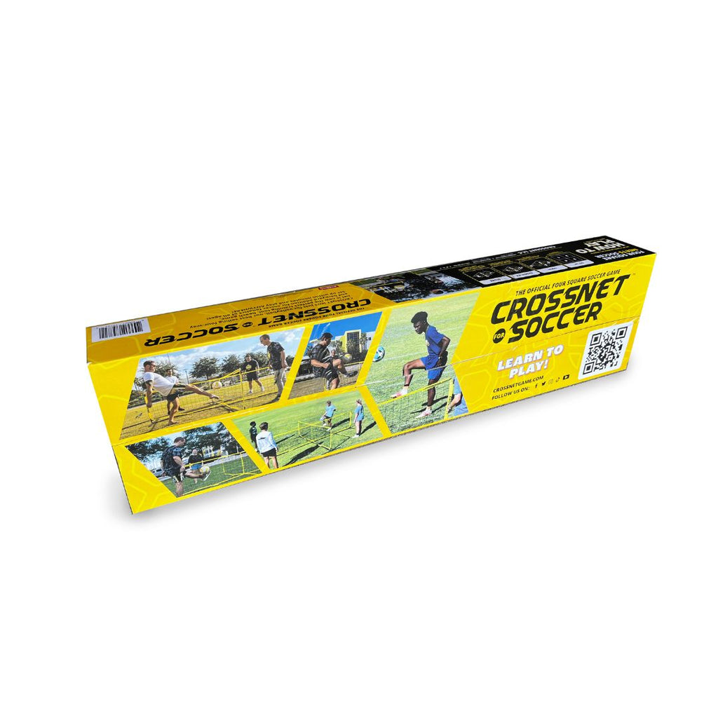 Crossnet 4-hoekig voetbalspel, eenvoudig op te zetten en geschikt voor gras, zand en indoor speelplekken.