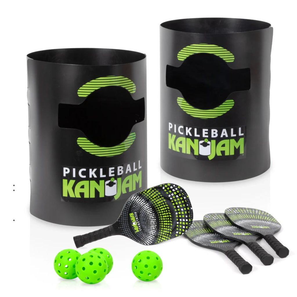 Complete KanJam Pickleball Set – 2 doelen, 4 rackets en 4 ballen voor eindeloos spelplezier op het strand, in de tuin of sporthal.
