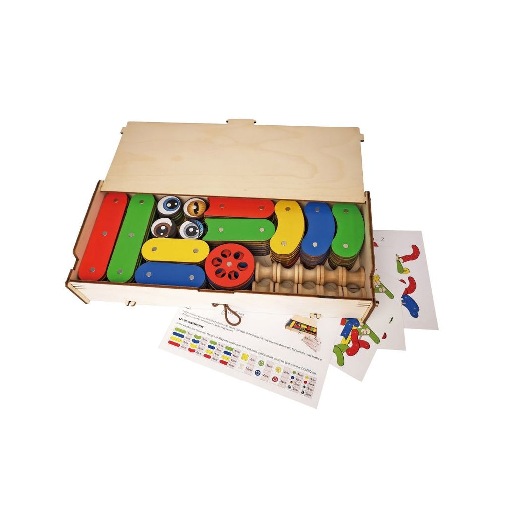 4260586154634 JonEly magneet constructor set met voorbeelden eduplay figuren van magneten maken in houten kist