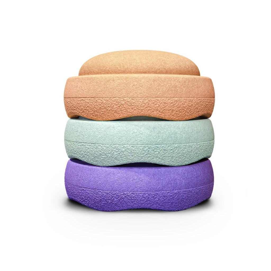nieuw stapelstein stapsteen stapelsteen stapstenen stapelstenen pastel paars mint groen oranje kind speelgoed bewegen balanceren actief binnen eco jong en oud meisje jongen