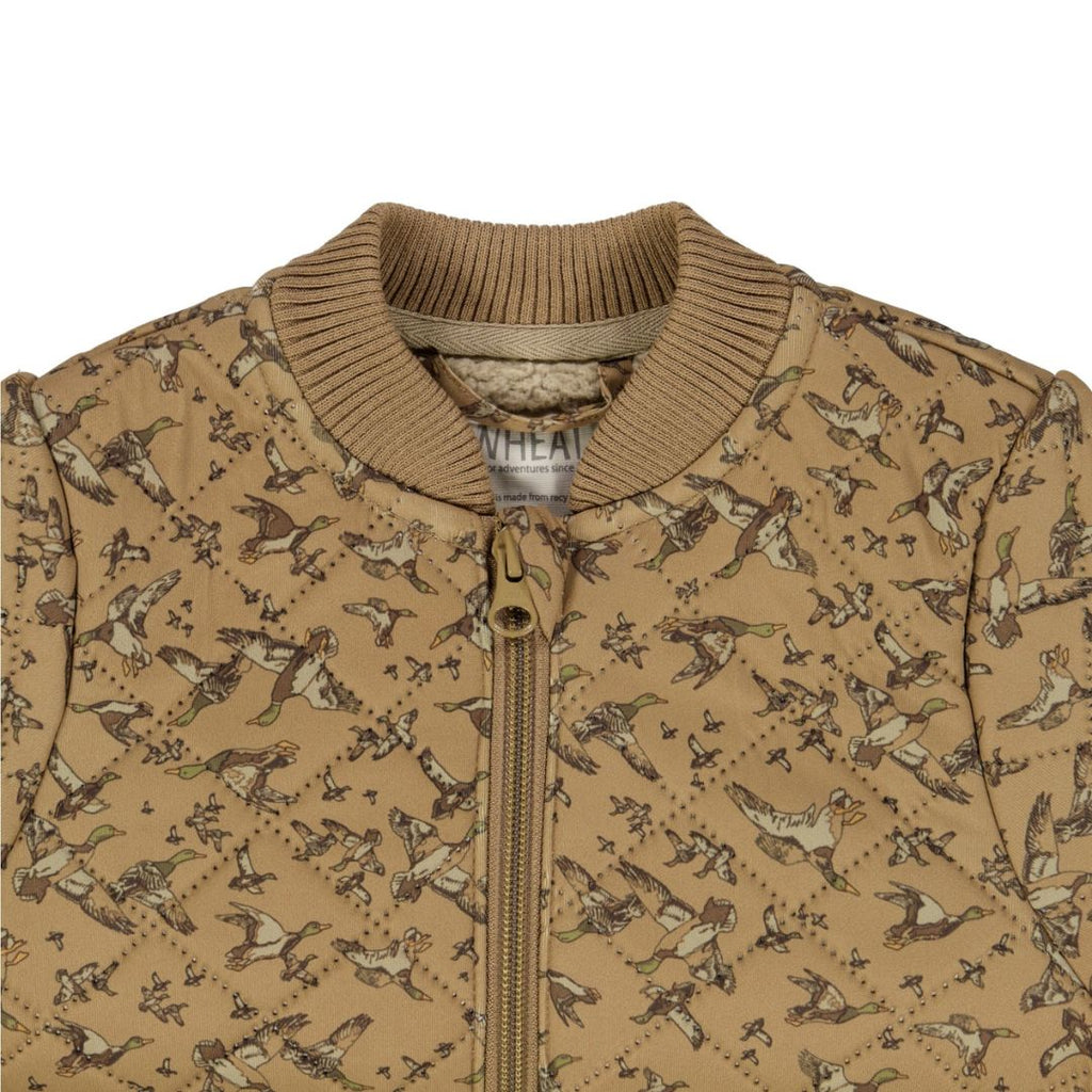 Wheat thermo jas benni ducks print eend met voering bruin fleece deens denemarken kwaliteit jas Thermo jacket Benni mulch 98 104 110 116 122 leeftijd 2 3 4 5 6 7 jaar jongen en meisje herfst lente zomer all season