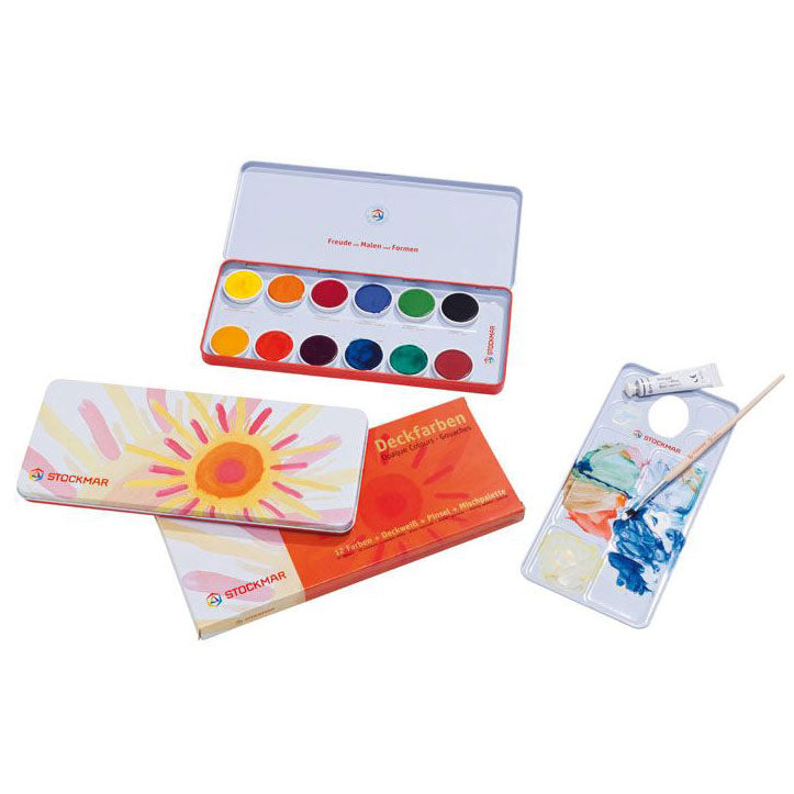 Stockmar plakkaatverf waterverf aquarelverf  napjes 12 kleuren kinderverf hoge kwaliteit veel pigment heldere kleuren kind speelgoed schilderen tekenen jongen meisje creatief cadeau inpakken en opsturen