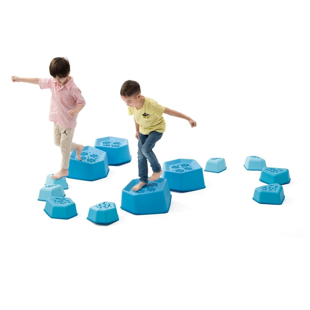 We Play balanceer stenen thema winter ijs ijsblokken parcour ijsschotsen balanceeroefening kinderen therapie kdv bso gastouderopvang fysiotherapie