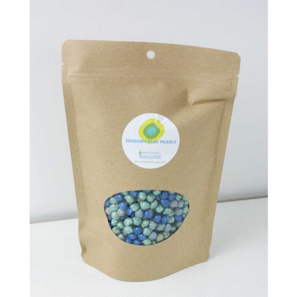 speelparels pearls veilig geverfde parelmoer kikkererwten of parels om sensorisch mee te spelen blauw aqua en mint  water sensory sensopatische activiteiten